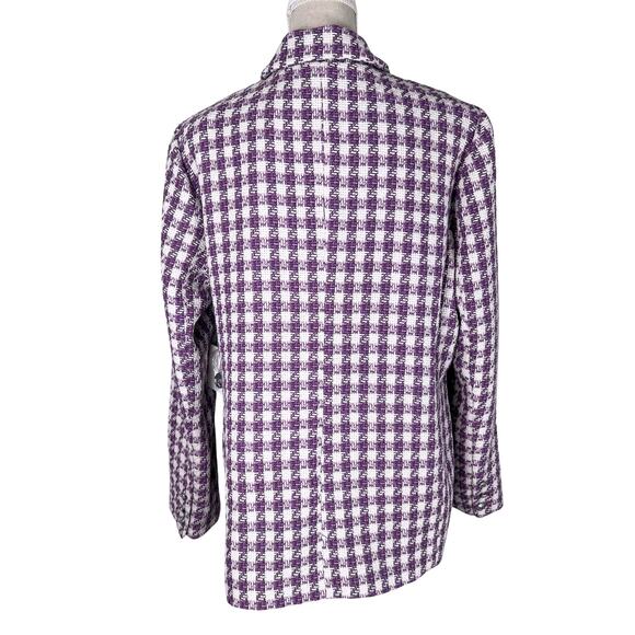 Ellen Tracy Mauve Houndstooth Tweed Blazer Jacket XL Preppy Old Money Coquette - Picture 3 of 11